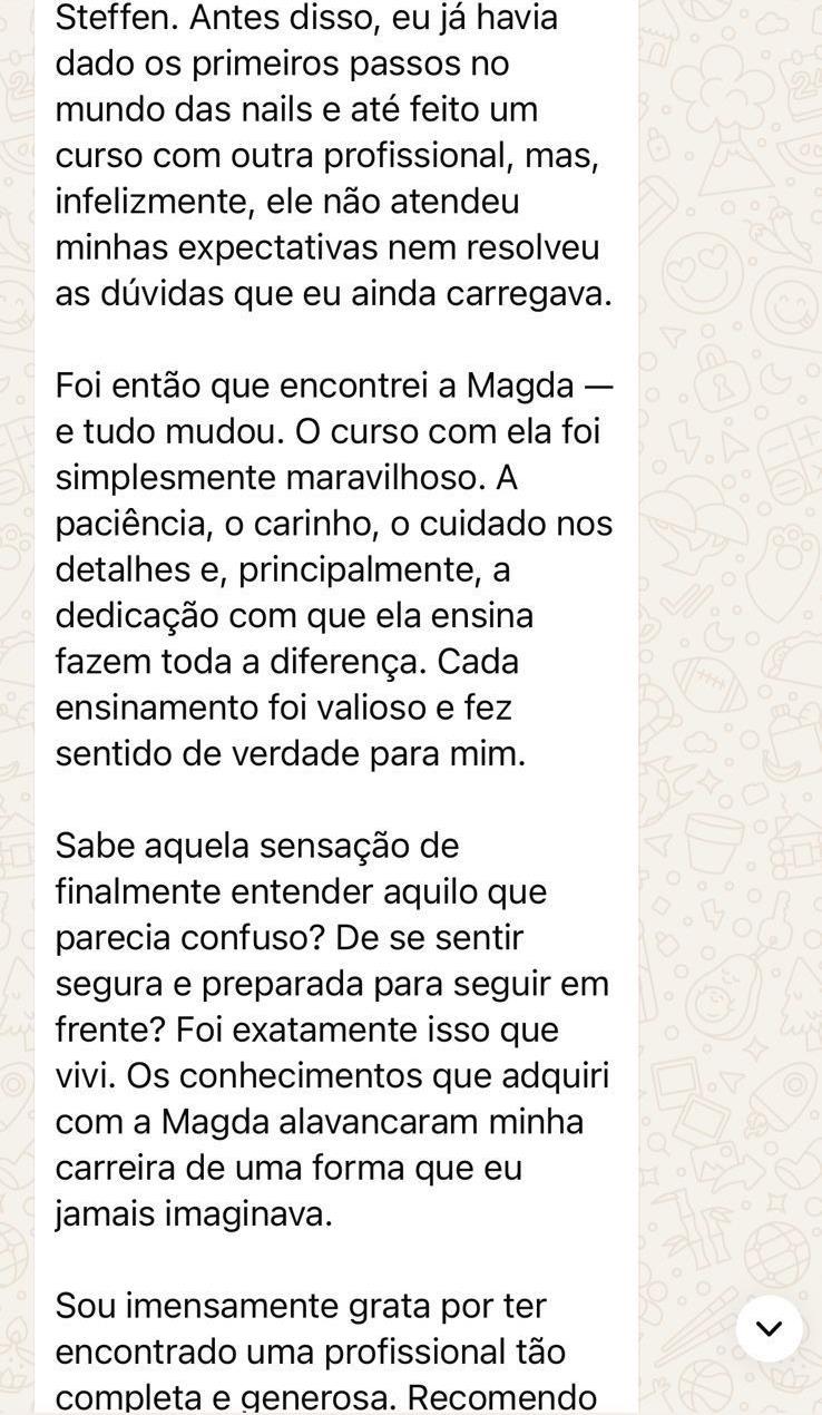 Print da mensagem de WhatsApp de uma aluna do Guia
