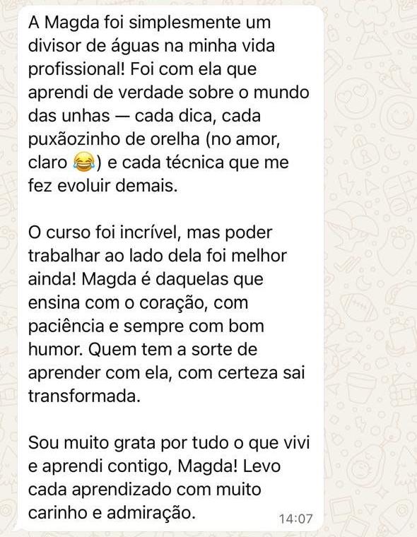 Print da mensagem de WhatsApp de Jessica Lima sobre a Magda